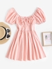 Robe de Laitière Nouée Plissée à Manches Bouffantes S Rose clair