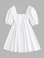 Robe de Laitière Patineuse Bouclée Ouverte Au Dos à Manches Bouffantes M Blanc