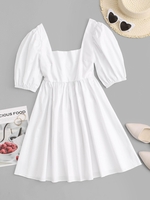 Robe de Laitière Patineuse Bouclée Ouverte Au Dos à Manches Bouffantes S Blanc