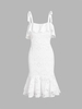 Robe de Mariage Sirène Épaules Nouées en Dentelle L Blanc