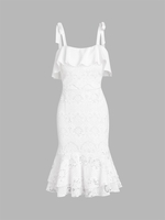 Robe de Mariage Sirène Épaules Nouées en Dentelle L Blanc
