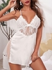 Robe de Nuit à Bretelle Croisée Panneau en Dentelle en Maille L Blanc