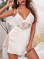 Robe de Nuit à Bretelle Croisée Panneau en Dentelle en Maille L Blanc