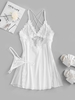 Robe de Nuit à Bretelle Croisée Panneau en Dentelle en Maille M Blanc