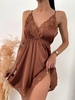 Robe de Nuit à Bretelle Panneau en Dentelle en Satin S Café