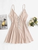 Robe de Nuit Chemise en Satin avec Empiècements en Dentelle M Rose clair