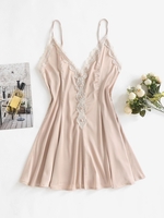 Robe de Nuit Chemise en Satin avec Empiècements en Dentelle M Rose clair