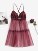 Robe de Nuit Croisée en Maille Transparente en Satin Au Dos Ouvert M Rouge