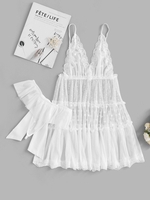 Robe de Nuit Cœur en Maille à Pois avec Culotte M Blanc