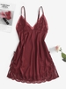 Robe de Nuit Panneau en Dentelle en Satin S Rouge foncé