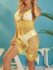 Robe de Plage Ajourée Fleur Au Crochet sans Dos Taille unique Jaune