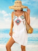 Robe de Plage Carrée Au Crochet Taille unique Blanc