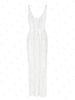 Robe de Plage Fendue Tricotée Au Crochet Ceinturée sans Dos L Blanc