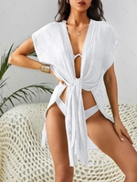 Robe de Plage Fluide Semi-Transparente Fendue Taille unique Blanc