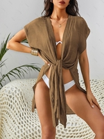 Robe de Plage Fluide Semi-Transparente Fendue Taille unique Café lumière