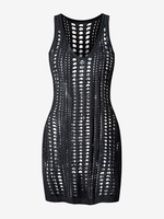 Robe de Plage Transparente Fendue Au Crochet M Noir