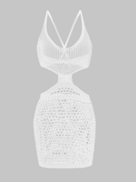 Robe de Plage Tricotée Ajourée Croisée Découpée Transparente M Blanc