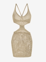 Robe de Plage Tricotée Ajourée Croisée Découpée Transparente M Café lumière