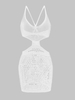 Robe de Plage Tricotée Ajourée Croisée Découpée Transparente S Blanc