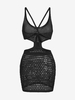 Robe de Plage Tricotée Ajourée Croisée Découpée Transparente S Noir