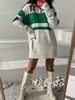 Robe de Pull Maille Zippée en Blocs de Couleurs à Manches Longues S Vert