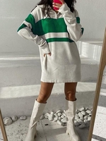 Robe de Pull Maille Zippée en Blocs de Couleurs à Manches Longues S Vert