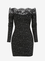 Robe de Soirée à Epaule Dénudée Décor de Points d