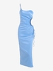 Robe de Soirée Ajustée Découpée à Fente Haute à Une Epaule en Satin S Bleu