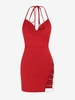 Robe de Soirée Dos-Nu à Col Bénitier Ornée de Strass avec Chaîne L Rouge