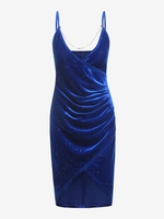 Robe de Soirée Drapée Embellie de Chaîne S Bleu