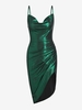 Robe de Soirée Drapée Métallique à Col Bénitier L Vert profond