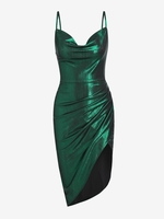 Robe de Soirée Drapée Métallique à Col Bénitier L Vert profond