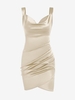 Robe de Soirée en Satin à Col Bénitier à Ourlet Tulipe M Café lumière