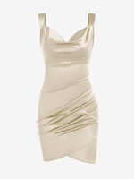 Robe de Soirée en Satin à Col Bénitier à Ourlet Tulipe M Café lumière