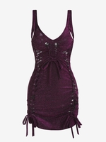 Robe de Soirée Fendue Brillante Fil Métallique à Lacets M Pourpre