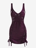 Robe de Soirée Fendue Brillante Fil Métallique à Lacets S Pourpre