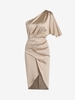Robe de Soirée Fendue Drapée à Une Épaule L Café lumière
