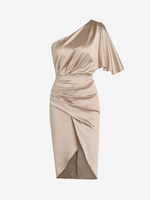 Robe de Soirée Fendue Drapée à Une Épaule L Café lumière