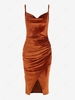 Robe de Soirée Fendue en Avant Drapée en Velours à Bretelle 2xl Café