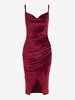 Robe de Soirée Fendue en Avant Drapée en Velours à Bretelle L Rouge