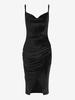 Robe de Soirée Fendue en Avant Drapée en Velours à Bretelle S Noir