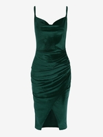 Robe de Soirée Fendue en Avant Drapée en Velours à Bretelle Xl Vert