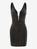 Robe de Soirée Fourreau en Velours avec Fausse Perle et Strass S Noir