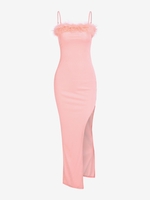 Robe de Soirée Longue à Fente Élevée M Rose clair