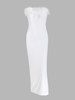 Robe de Soirée Mi-longue à Ourlet avec Plume L Blanc