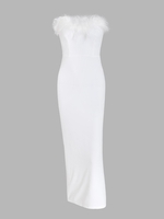 Robe de Soirée Mi-longue à Ourlet avec Plume M Blanc
