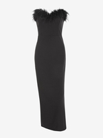 Robe de Soirée Mi-longue à Ourlet avec Plume M Noir