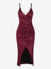 Robe de Soirée Moulante Asymétrique Superposée Métallisée Embellie de Chaîne M Rouge