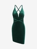 Robe de Soirée Moulante Croisée en Velours L Vert profond