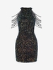 Robe de Soirée Moulante Perlée avec Chaîne à Paillette S Noir